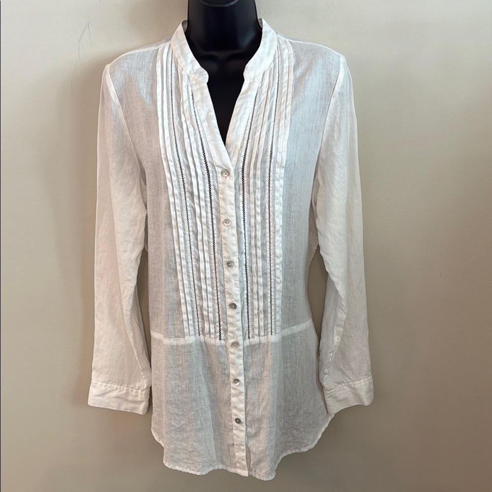 J. Jill White Pintuck Button-Down Tunic - 100% Linen